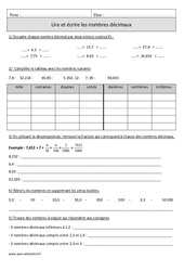 Lire et écrire les nombres décimaux - Exercices corrigés - Numération - Mathématiques : 4eme Primaire - PDF à imprimer