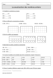 Soustraction des nombres entiers - Exercices corrigés - Calcul - Mathématiques : 4eme Primaire - PDF à imprimer
