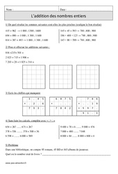 Addition des nombres entiers - Exercices corrigés - Calcul - Mathématiques : 4eme Primaire - PDF à imprimer