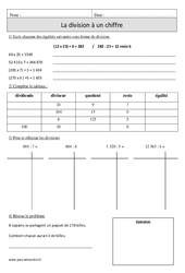 Division à 1 chiffre + sens - Exercices corrigés - Calcul - Mathématiques : 4eme Primaire - PDF à imprimer