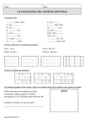 Soustraction des nombres décimaux - Exercices corrigés - Calcul - Mathématiques : 4eme Primaire - PDF à imprimer