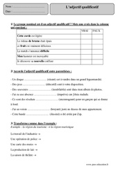 Adjectif qualificatif - Exercices corrigés - Grammaire : 5eme Primaire - PDF à imprimer