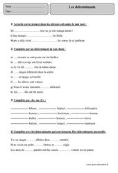 Déterminants - Exercices corrigés - Grammaire : 5eme Primaire - PDF à imprimer