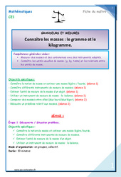 Les masses- Fiches gramme et kilogramme - Séquence - Fiche de préparation : 2eme Primaire - PDF à imprimer