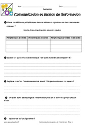 Communication et gestion de l’information - Examen Evaluation - Bilan : 6eme Primaire - PDF à imprimer