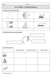 Solides- Fiches Caractéristiques - Exercices corrigés - Géométrie - Mathématiques : 4eme Primaire - PDF à imprimer