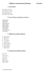 Addition et soustraction de décimaux - Exercices - Calcul - Mathématiques : 4eme Primaire - PDF à imprimer