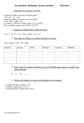 Nombres décimaux- Fiches lecture /écriture - Exercices - Numération - Mathématiques : 4eme Primaire - PDF à imprimer