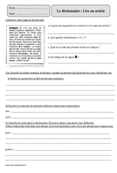 Dictionnaire - Lire un article - Exercices corrigés - Vocabulaire : 5eme Primaire - PDF à imprimer