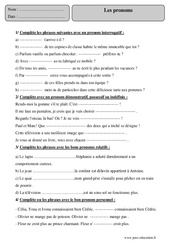 Pronoms - Exercices corrigés - Grammaire : 5eme Primaire - PDF à imprimer