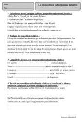 Proposition subordonnée relative - Exercices corrigés - Grammaire : 5eme Primaire - PDF à imprimer