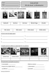 La renaissance - Examen Evaluation - Arts du visuel - Histoire des arts : 4eme, 5eme Primaire - PDF à imprimer