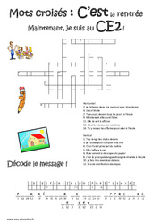 Rentrée - Mots croisés - Jeux éducatifs : 3eme Primaire - PDF à imprimer