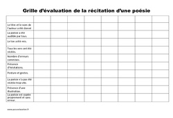Grille d'évaluation de la poésie - Méthodologie : 3eme, 4eme, 5eme Primaire - PDF à imprimer