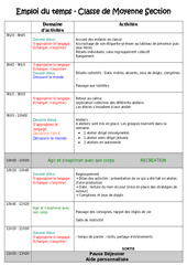 Emploi du temps - Outils de la rentrée : 2eme Maternelle - Cycle Fondamental - PDF à imprimer