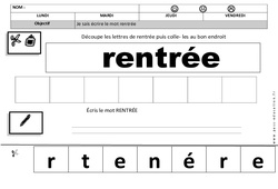 Ecrire le mot rentrée - Script : 3eme Maternelle - Cycle Fondamental - PDF à imprimer