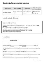 Le carnaval des animaux - Dictée préparée 2 - A trous : 4eme Primaire - Cycle 3 - PDF à imprimer