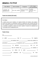 Au cirque - Dictée préparée 3 - A trous : 4eme Primaire - Cycle 3 - PDF à imprimer