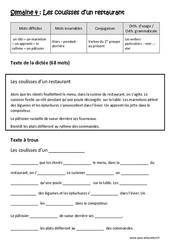 Les coulisses d’un restaurant - Dictée préparée 4 - A trous : 4eme Primaire - Cycle 3 - PDF à imprimer