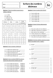 Ecriture des nombres décimaux - Exercices corrigés : 6eme Primaire - PDF à imprimer