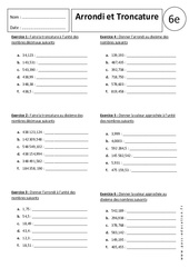 Arrondi - Troncature - Exercices corrigés - Nombres décimaux : 6eme Primaire - PDF à imprimer