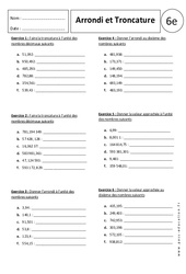 Troncature - Arrondi - Exercices corrigés - Nombres décimaux : 6eme Primaire - PDF à imprimer
