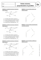 Droites sécantes, perpendiculaires et parallèles - Exercices corrigés - Géométrie : 6eme Primaire - PDF à imprimer