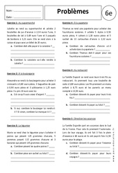 Multiplications - Nombres entiers - Décimaux - Problèmes - Exercices corrigés : 6eme Primaire - PDF à imprimer