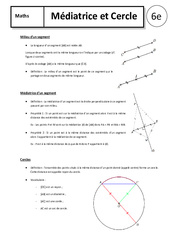 Médiatrice - Cercle - Cours - Géométrie : 6eme Primaire - PDF à imprimer