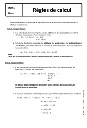 Règles de calcul - Cours - Mathématiques : 1ere Secondaire - PDF à imprimer