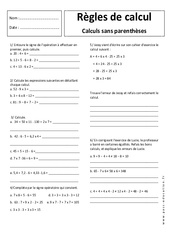 Règles de calcul sans parenthèses - Exercices corrigés : 1ere Secondaire - PDF à imprimer