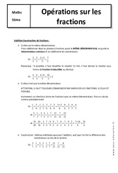Opérations sur les fractions - Cours : 1ere Secondaire