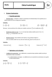 Fractions - Puissances - Cours - Calcul numérique : 3eme Secondaire - PDF à imprimer