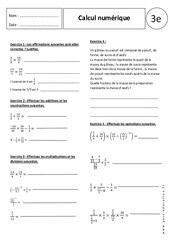 Écritures fractionnaires - Exercices corrigés - Calcul numérique : 3eme Secondaire - PDF à imprimer