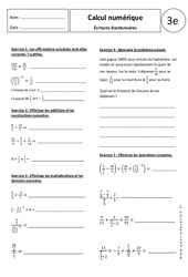 Écritures fractionnaires - Exercices corrigés - Calcul numérique : 3eme Secondaire - PDF à imprimer