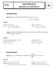 Distributivité - Cours - Calcul littéral : 3eme Secondaire - PDF à imprimer