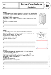 Section d'un cylindre de révolution - Exercices corrigés - Géométrie : 3eme Secondaire - PDF à imprimer