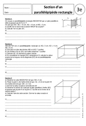 Section du parallélépipède rectangle - Exercices corrigés - Géométrie : 3eme Secondaire - PDF à imprimer