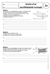 Section du parallélépipède rectangle - Exercices corrigés - Géométrie : 3eme Secondaire - PDF à imprimer