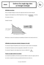 Cosinus d’un angle aigu dans un triangle rectangle - Cours - Trigonométrie : 2eme Secondaire - PDF à imprimer