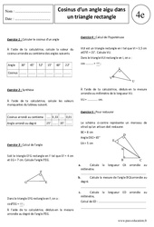 Cosinus d’un angle aigu dans un triangle rectangle - Exercices corrigés - Application - Trigonométrie : 2eme Secondaire - PDF à imprimer