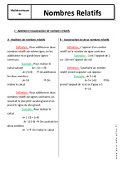 Nombres Relatifs - Cours : 2eme Secondaire - PDF à imprimer