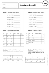 Additions - Soustractions - Nombres Relatifs - Exercices corrigés : 2eme Secondaire - PDF à imprimer