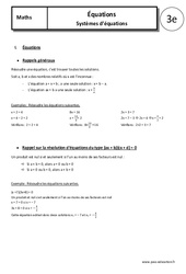 Systèmes d’équations - Cours - Equations : 3eme Secondaire - PDF à imprimer