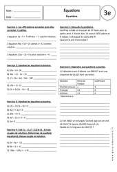 Equations - Exercices corrigés : 3eme Secondaire - PDF à imprimer