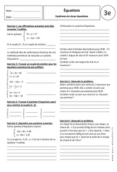 Systèmes de deux équations - Exercices corrigés : 3eme Secondaire - PDF à imprimer