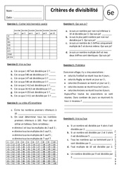 Critères de divisibilité - Exercices corrigés - Divisions : 6eme Primaire - PDF à imprimer