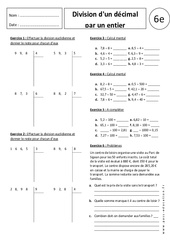 Division d'un décimal par un entier - Exercices corrigés - Divisions : 6eme Primaire - PDF à imprimer