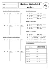 Quotient décimal de 2 entiers - Exercices corrigés - Divisions : 6eme Primaire - PDF à imprimer