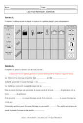 Circuit électrique - Exercices corrigés - Physique - Chimie : 1ere Secondaire - PDF à imprimer